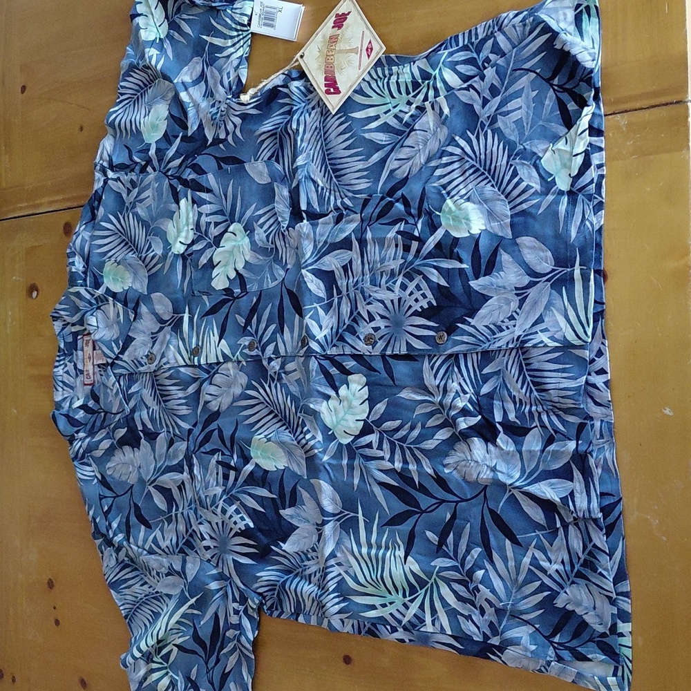 NWT Caribbean Joe Blue Tropical Print Hawaiian Mens Shirt XL